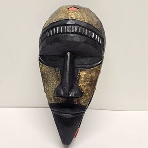 Vintage hand carved brass Inlay African tribal mask